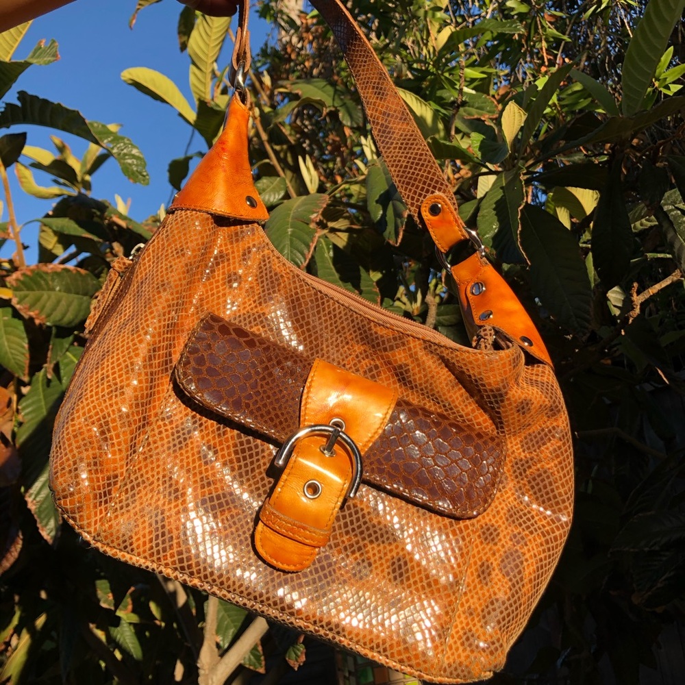 orange snakeskin purse